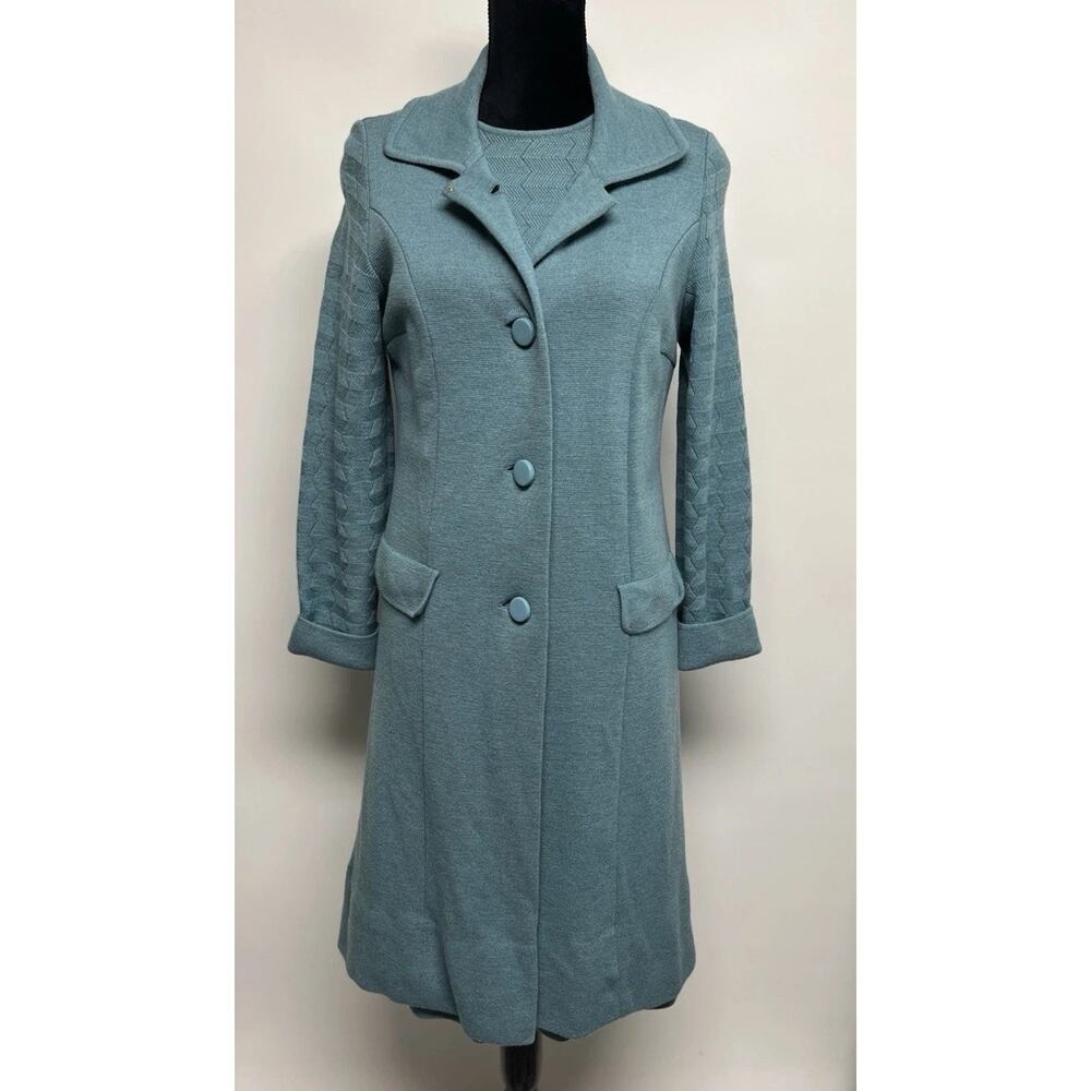 Vintage 40s Wool Knit Sweater Dress & Matching Coat 1940s Made In Italy Sz 14 - Picture 4 of 16